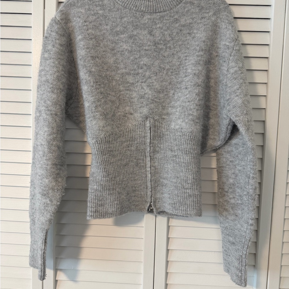 Commense Heather Gray Women's Crew Neck Sweater With “Corset” like Waist